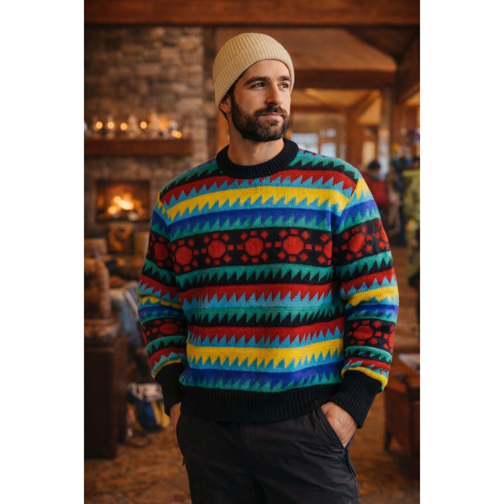 Vintage 80s OP Ocean Pacific Rainbow Knit Sweater Mens Large Apres Ski